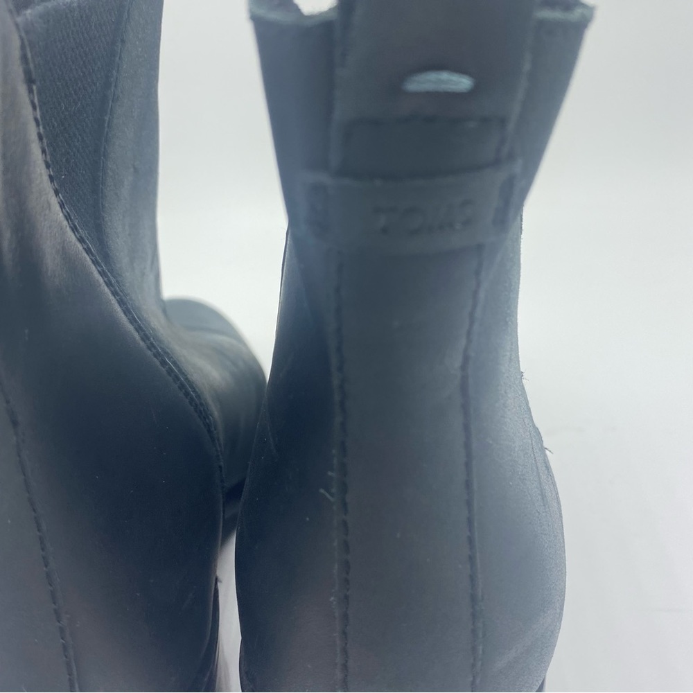 Toms Everly Black Heeled Boot Women’s Size 9 Leather Block Heel - Picture 5 of 8